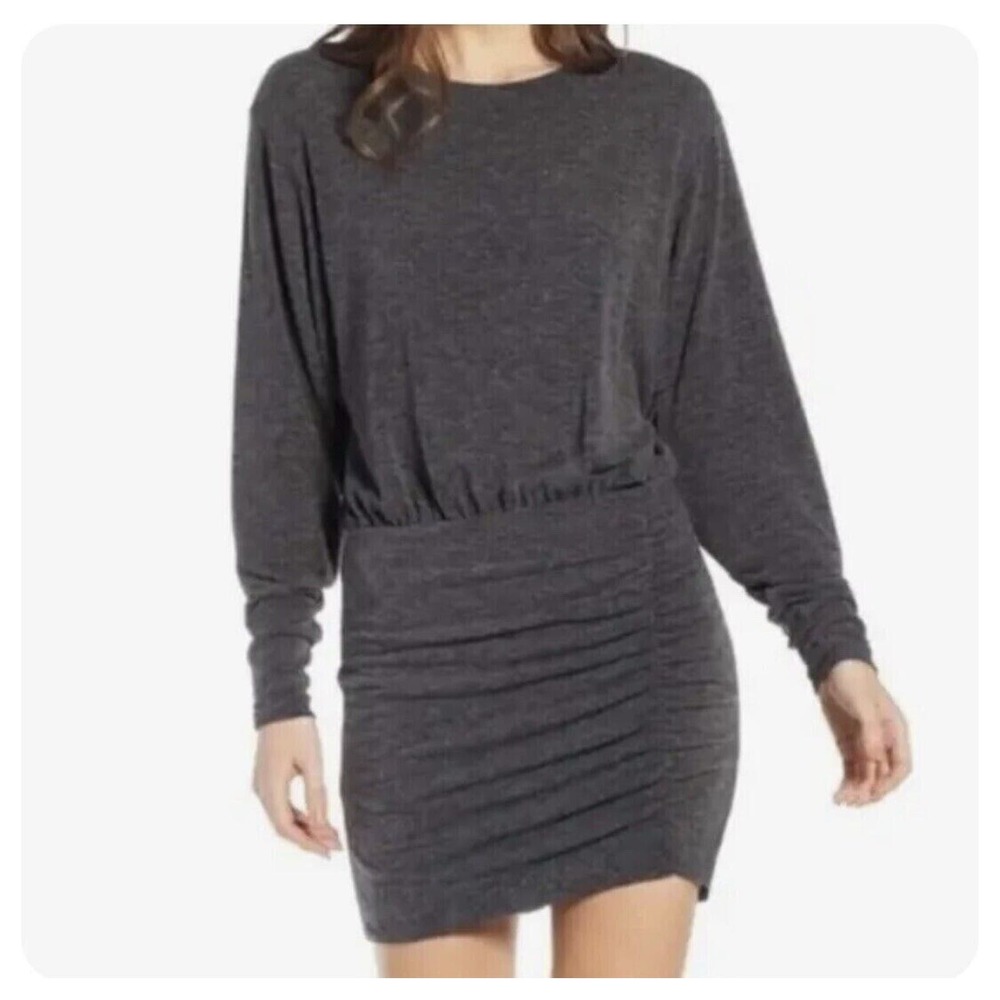 Something Navy Sweater Dress XS Gray Rayon Blend Dolman Sleeve Ruched Women